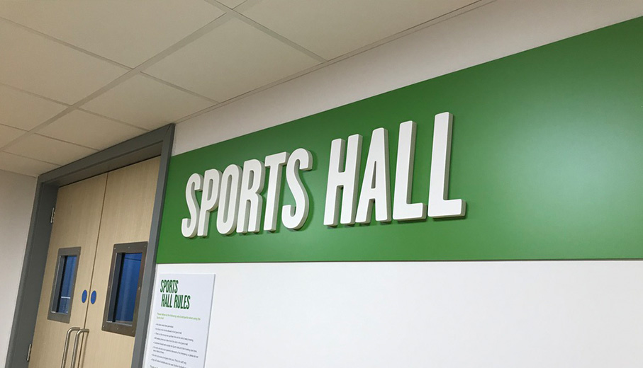 Sports hall signage with 3D lettering oxfordshire
