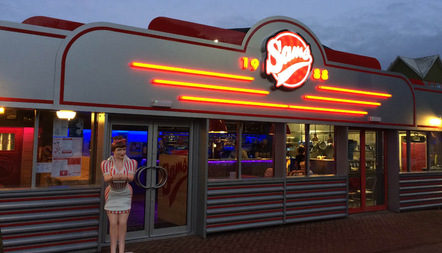 Illuminated signage designed and manufactured for Sams Diner in St Austell