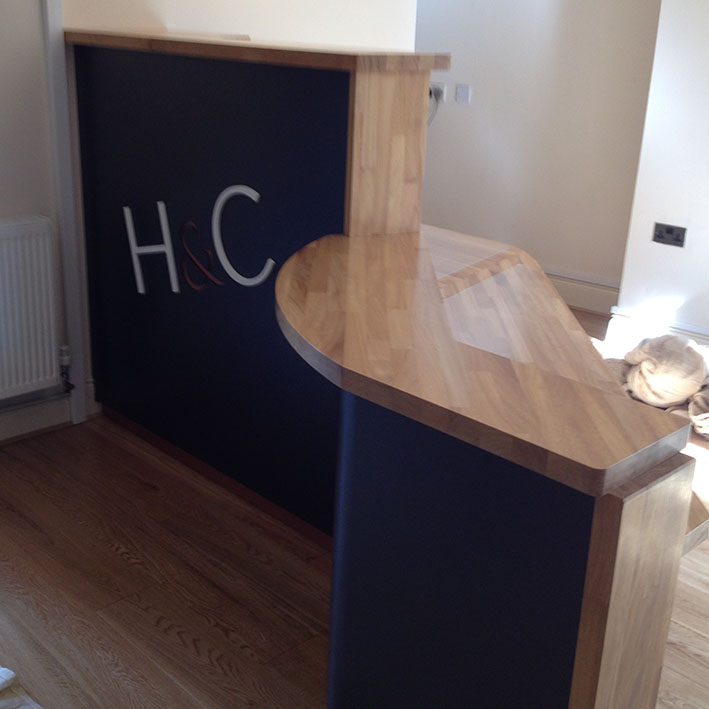 bespoke reception desk with hardwood counter tops