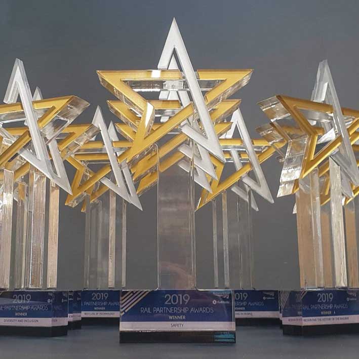 Rail awards made from acrylic in star shape