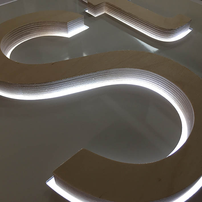 led illuminated sign pan with birch ply letter
