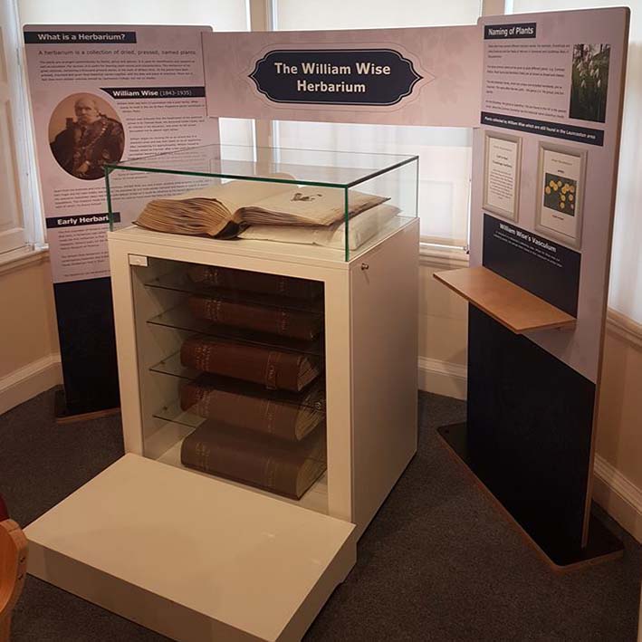 museum display case with interpetation stand and graphics