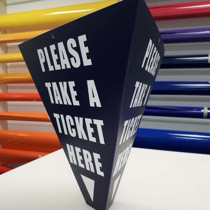Suspended 3D take a ticket sign 