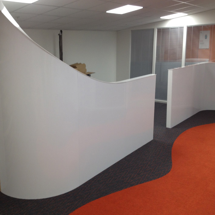 feature office and retail dividing curved wall system