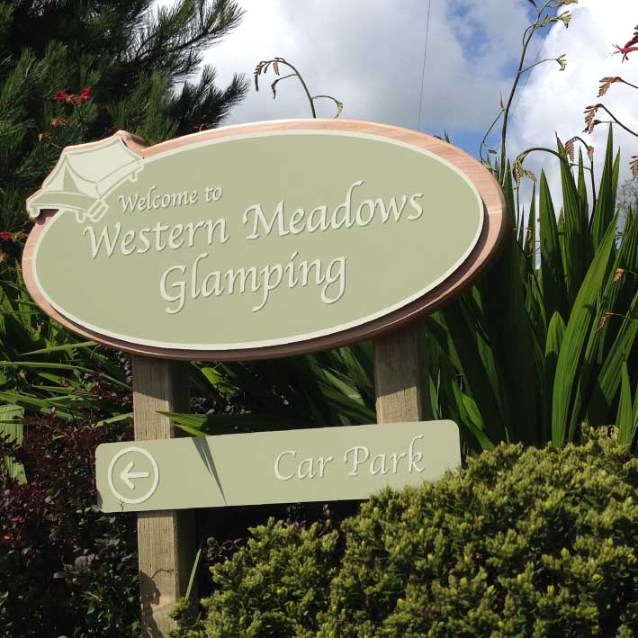 Glamping sign made from cedar wood by Sign maker in Launceston Cornwall
