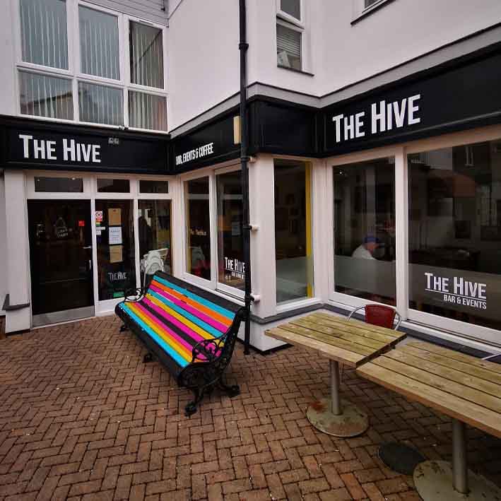 The Hive pub and bar signs in Bodmin Cornwall