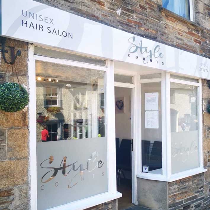 Style Counts signage and window graphics, Camelford Cornwall