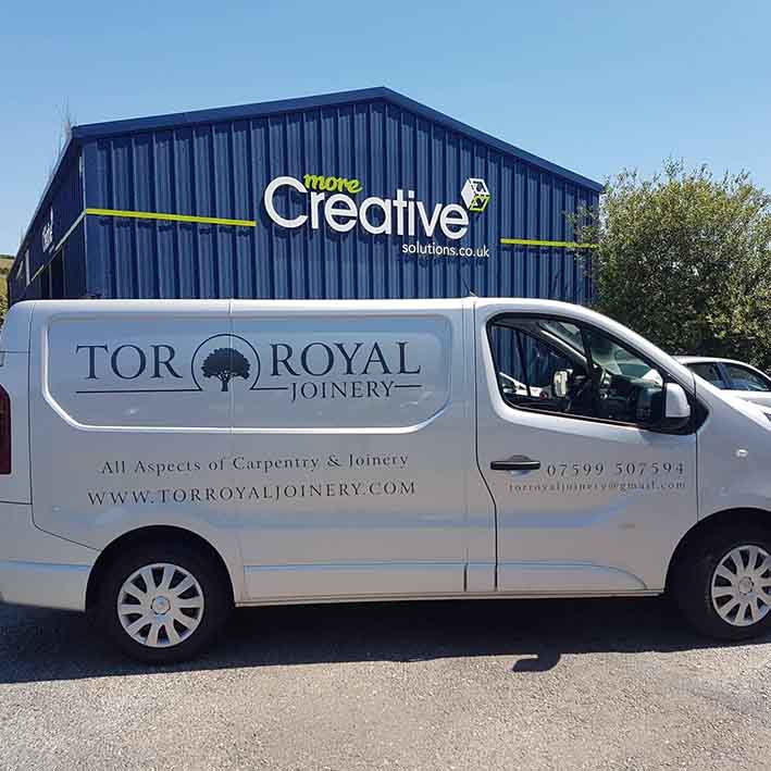 Cut vinyl branding for Tor Royal Joinery in Launceston Cornwall