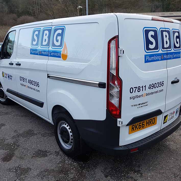 Sign writing of plumbing van in Launceston Cornwall