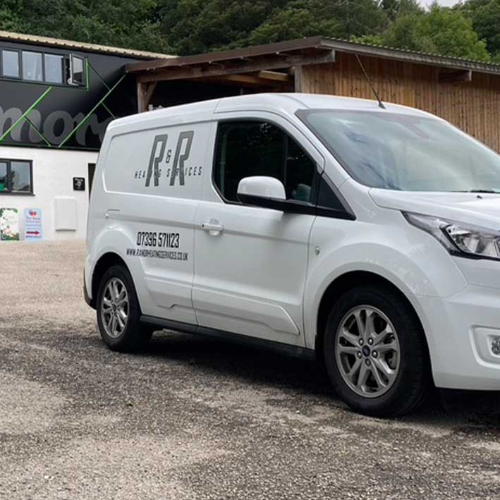 R&R Heating van signwriting in Cornwall